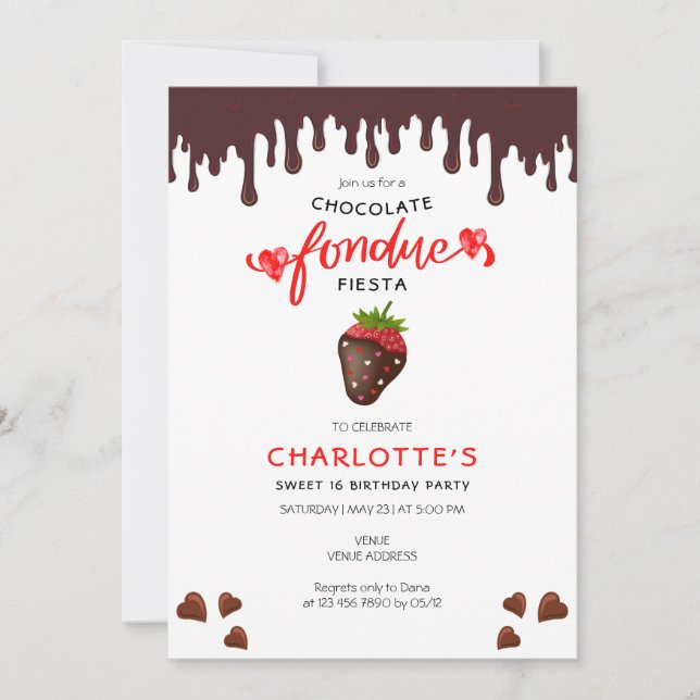 Invitation Coeurs de fraises fondues au chocolat Saint-Valent (Devant)
