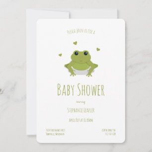 Invitation Coeurs de grenouille Baby shower animal vert migno