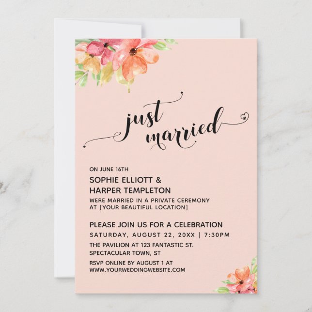 Invitation Cœurs de jeunes mariés Script Roses bohèmes blush (Devant)