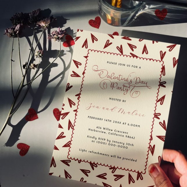 Invitation Cœurs de la Saint-Valentin Burgundy & Crème Minima (Créateur téléchargé)