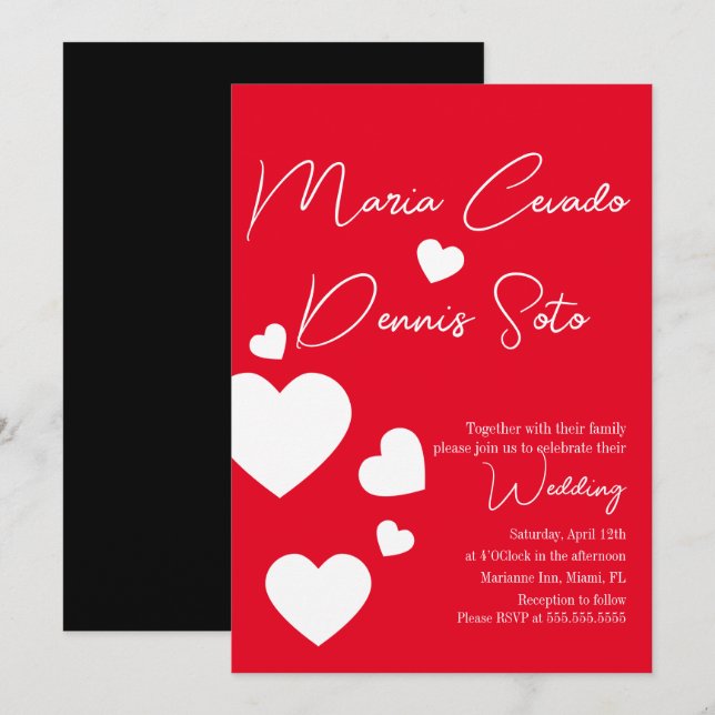 Invitation Cœurs de la Saint-Valentin flottants rouge blanc a (Devant / Derrière)