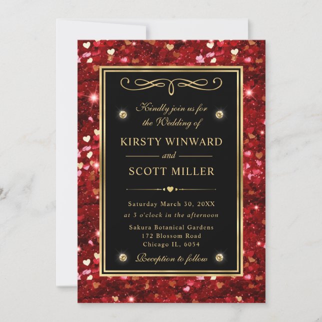 Invitation Cœurs de la Saint-Valentin Mariage Paillettes Roug (Devant)