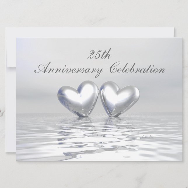 Invitation Coeurs de l'anniversaire d'argent (Devant)