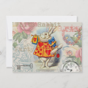 Invitation Coeurs de lapin blanc Alice Classic