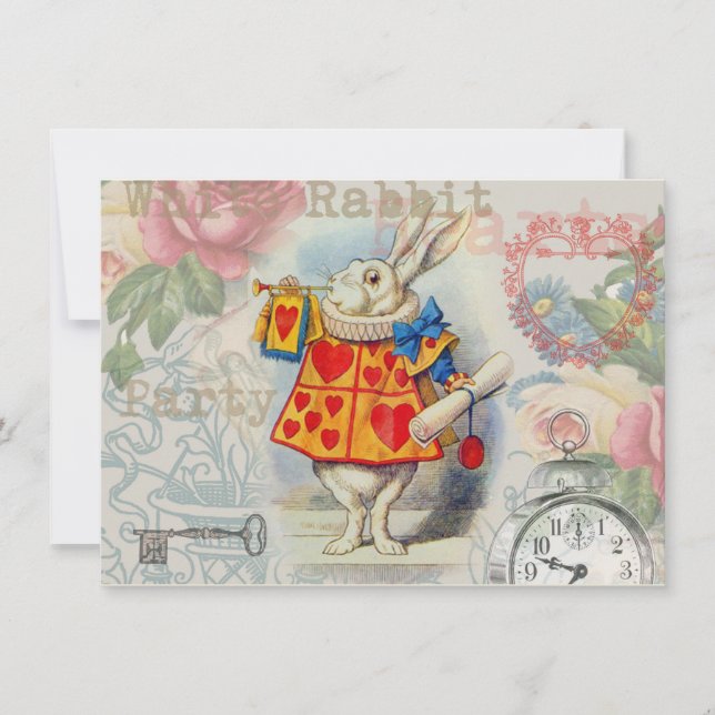 Invitation Cœurs de Lapin Blanc Alice Classique (Devant)