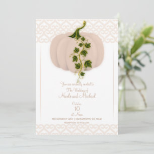 Invitation Cœurs de livre illustré de citrouille rose mat Aut