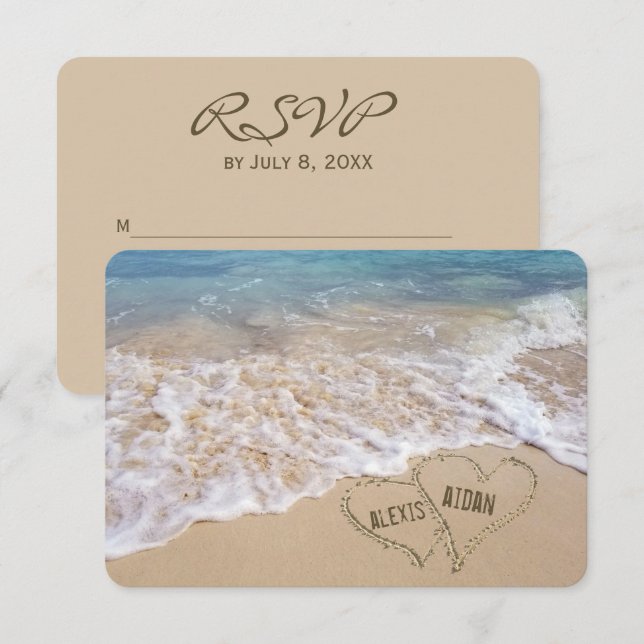 Invitation Coeurs de mariage de plage RSVP (Devant / Derrière)