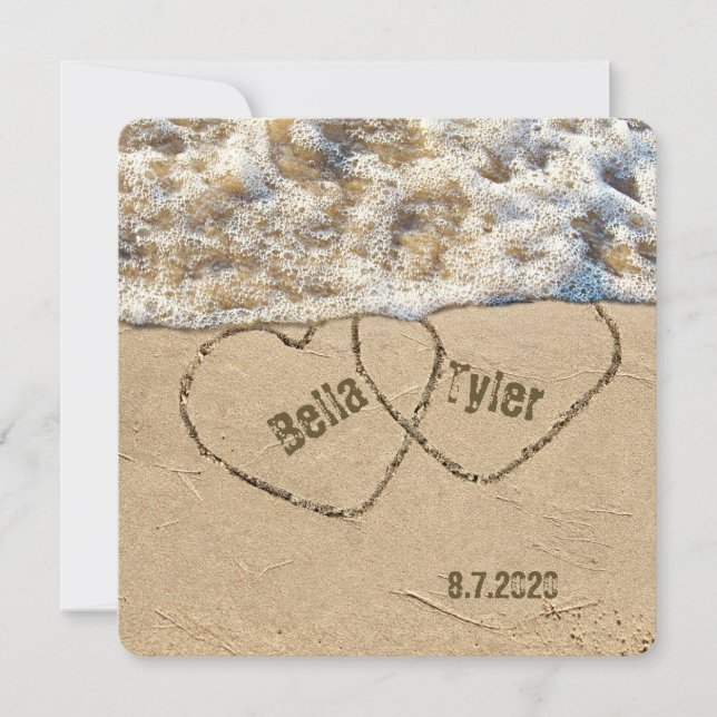 Invitation Coeurs de mariage sur la plage (Devant)