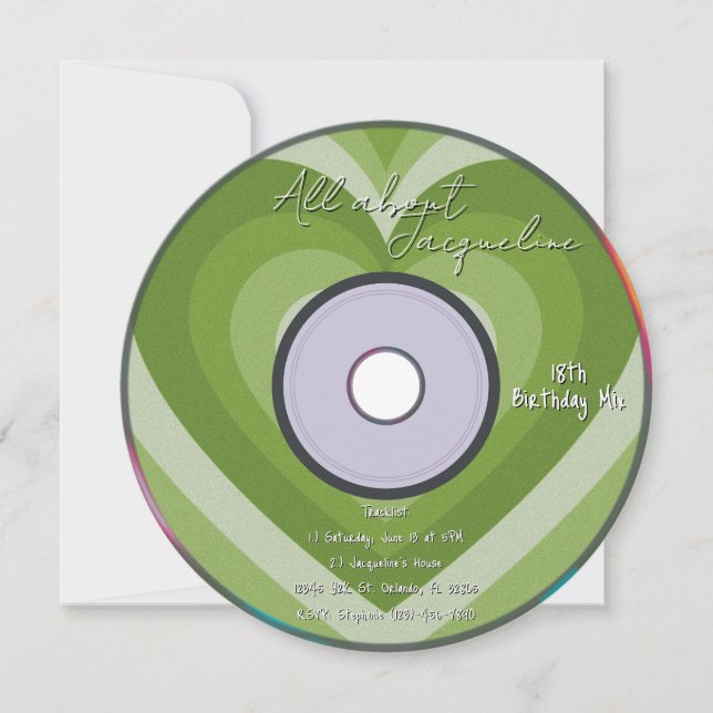 Invitation Cœurs de musique CD d'anniversaire Vert 2000 (Devant)