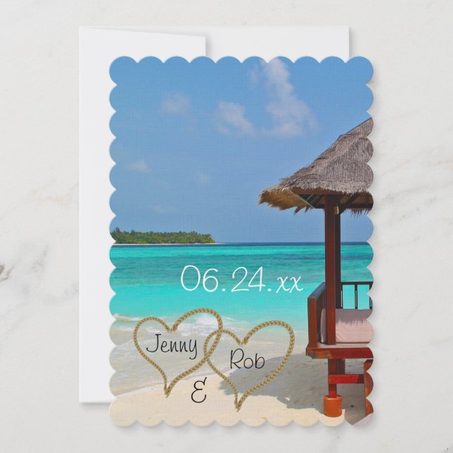 Invitation cœurs de plage mariage mariée marié invités (Devant)