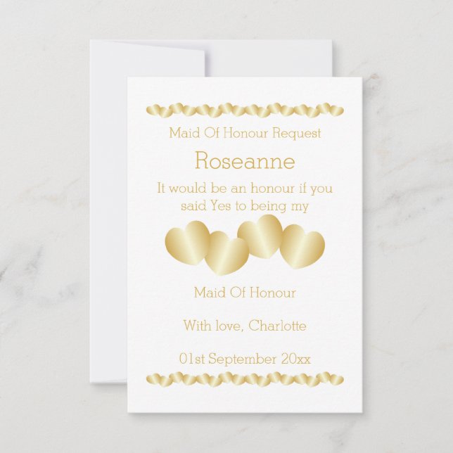 Invitation Coeurs Design Or Couleur Maid Of Honor Demande (Devant)