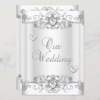 Invitation Coeurs diamant blanc argenté mariage