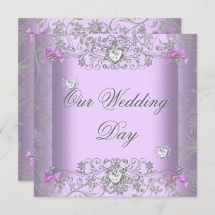 Invitation Coeurs Diamants d'argent Lilac Mariage damassé