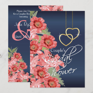 Invitation Coeurs d'or avec corail et bleu marine - Invitatio
