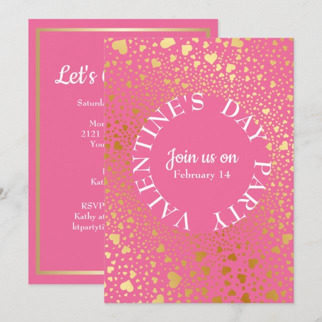 Invitation Coeurs d'or cerclés la fête de la Saint-Valentin m (Devant / Derrière)