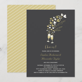 Invitation Coeurs D'Or Et Champagne Fête De L'Engagement