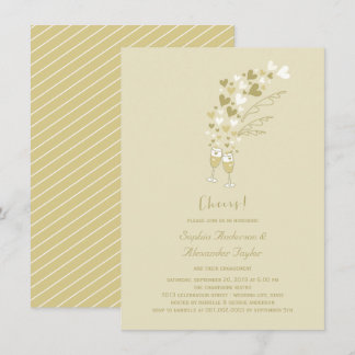 Invitation Coeurs D'Or Et Champagne Fête De L'Engagement