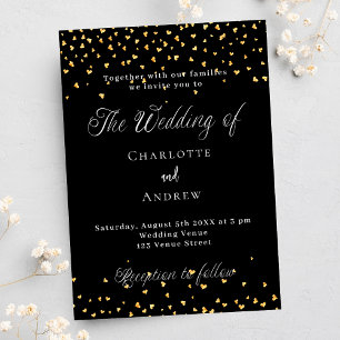 Invitation Coeurs d'or noir mariage élégant script luxe