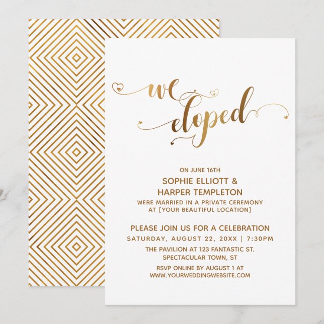 Invitation Cœurs d'Or : Notre célébration après le mariage ap (Devant / Derrière)