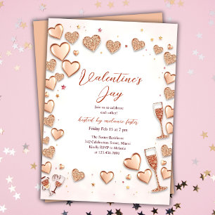 Invitation Coeurs d'or rose Champagne Saint Valentin