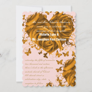 Invitation Coeurs d'or rose et Mariage Rose