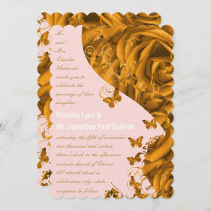 Invitation Coeurs d'or rose et Mariage Rose