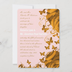 Invitation Coeurs d'or rose et Mariage Rose