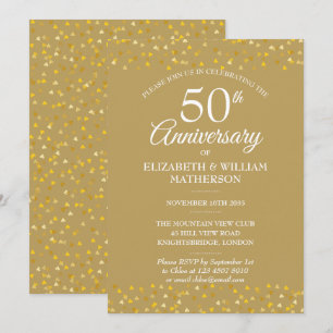 Invitation Cœurs Dorés 50e Anniversaire