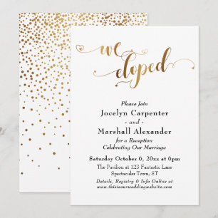 Invitation Cœurs dorés Écrit Nous nous sommes enfuis Confetti