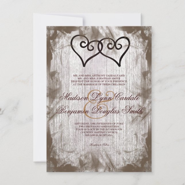 Invitation Coeurs doubles imbriqués Mariage rustique Invite (Devant)