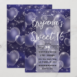 Invitation Cœurs en bulles roses, fête d'anniversaire girly m