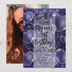 Invitation Cœurs en bulles roses, fête d'anniversaire girly m