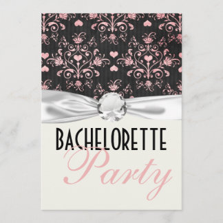Invitation cœurs en damas rose noir enterrement de vie de jeu