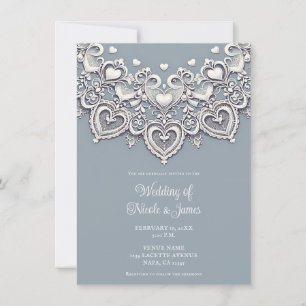 Invitation Cœurs en dentelle blanche Charme romantique Élégan