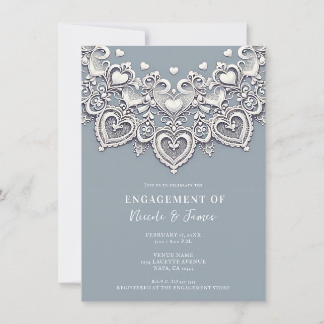 Invitation Cœurs en dentelle blanche Charme romantique Fête d (Devant)