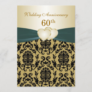 Invitation Cœurs en or noir de Damas 50e anniversaire de mari