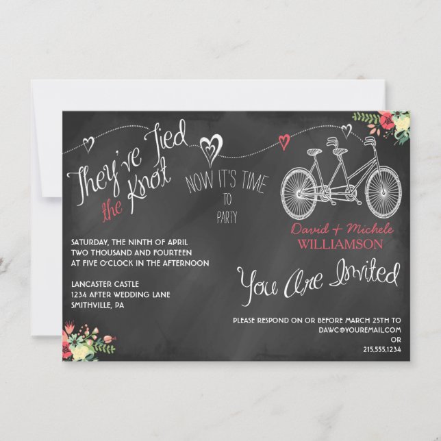 Invitation Coeurs et bicyclette Chalkboard Post-Mariage Invit (Devant)
