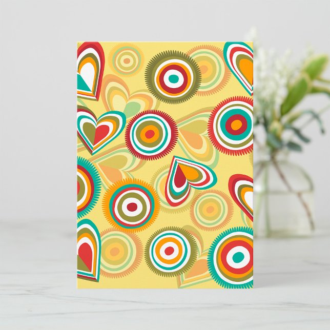 Invitation Coeurs et cercles Boho rétro les années 70 Motif S (Créateur téléchargé)