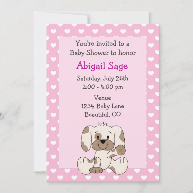 Invitation Coeurs et chiots mignons sur le Baby shower de la  (Devant)
