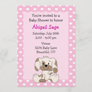 Invitation Coeurs et chiots mignons sur le Baby shower de la