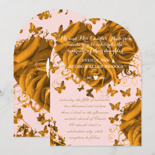 Invitation Cœurs et Roses uniques Rose Or Rose pour le Mariag