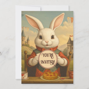 Invitation Cœurs Fantaisistes de Lapin Blanc Enchantant le Pa