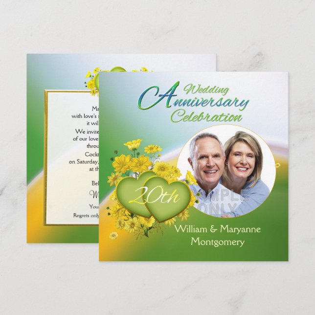 Invitation Coeurs fleurs sauvages 20e anniversaire de la fête (Devant / Derrière)