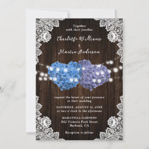 Invitation Coeurs floraux violets et bleus Mariage dentelle e