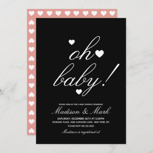 Invitation Coeurs flottants minimalistes Baby shower noir bla