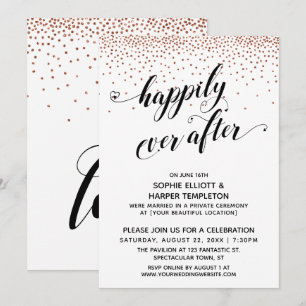 Invitation Cœurs Happily Ever Ever Script Confettis en cuivre