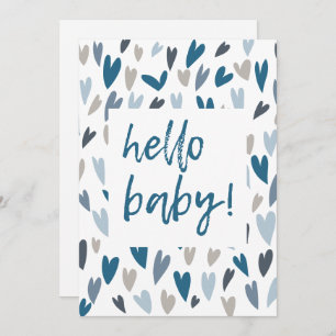 Invitation Coeurs modernes Blue Boy Hello Baby shower