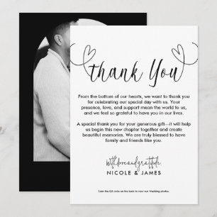 Invitation Cœurs modernes Merci minimaliste noir et blanc