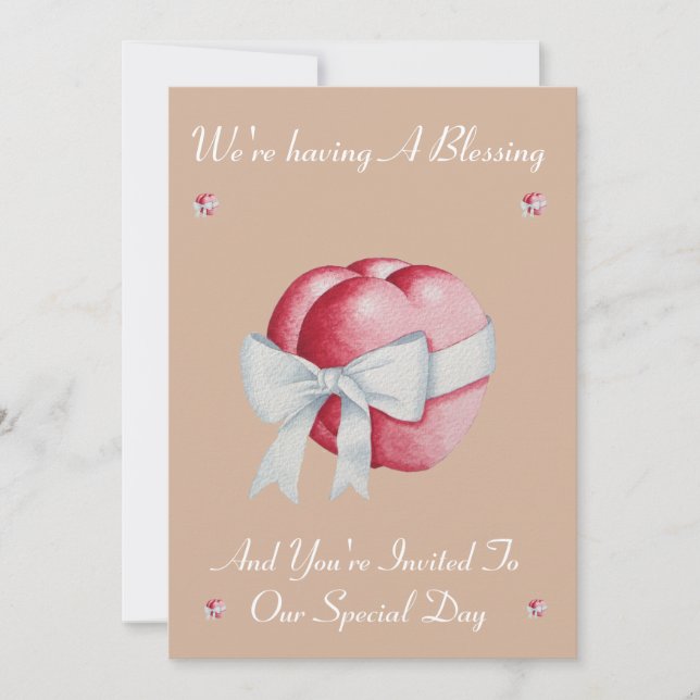 Invitation cœurs noués avec bénédiction de ruban blanc pour l (Devant)