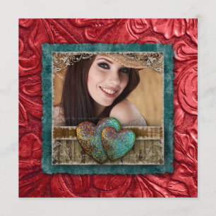 Invitation Coeurs occidentaux de photo de cool de cuir de